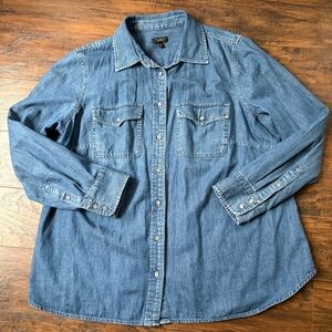 Talbots Denim Button Front Fitted Cotton Shirt